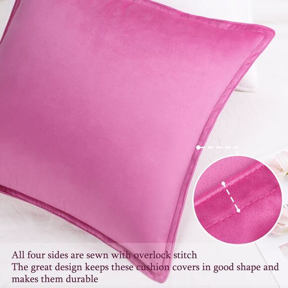 Velvet Throw Pillow Cover Cushion Cases for Sofa Bed 16"x16" Hot Pink - Picture 2 of 6
